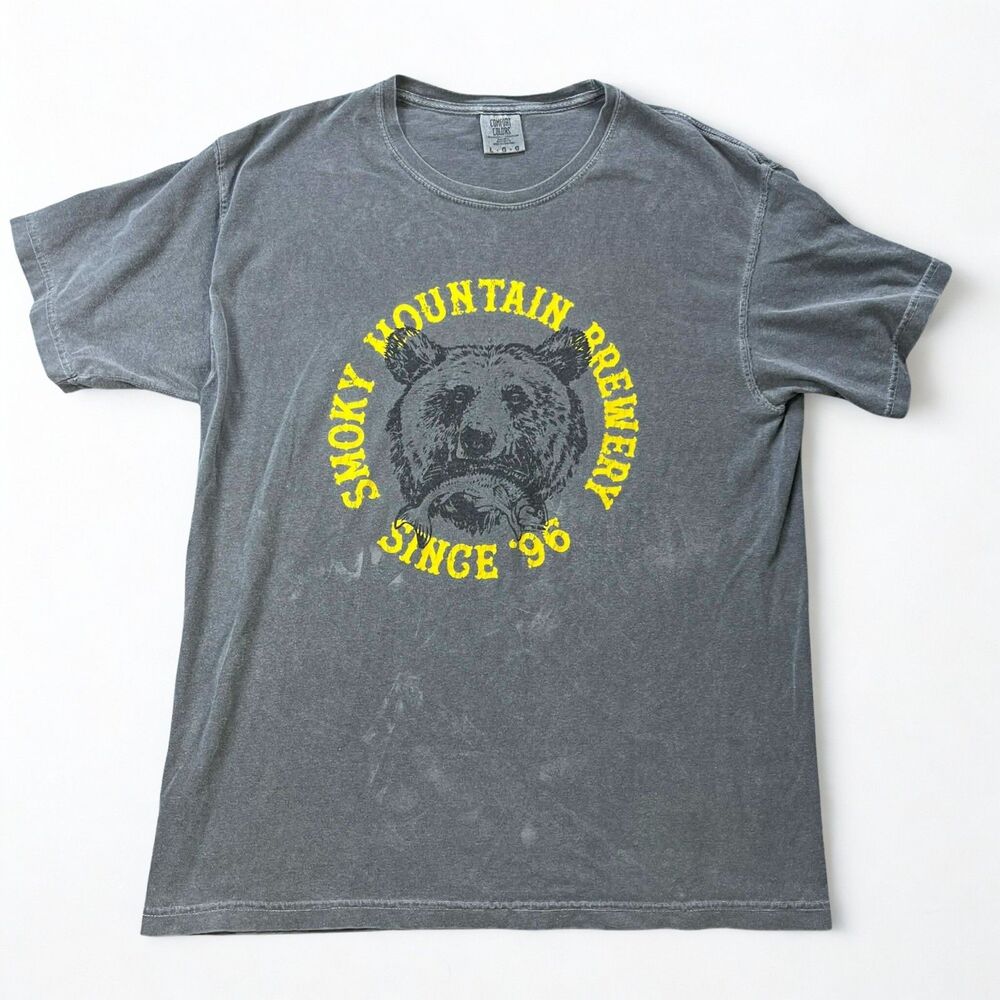 Comfort Colors T Shirt Men Large Smoky Mountain Brewery Bear Graphic Faded